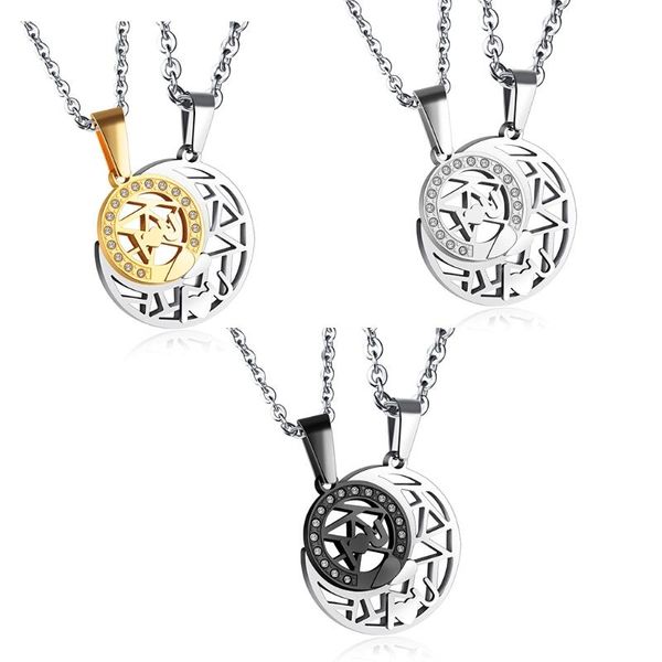 

pendant necklaces sun moon titanium steel sweater chain valentine's day gift student jewelry h8wf, Silver