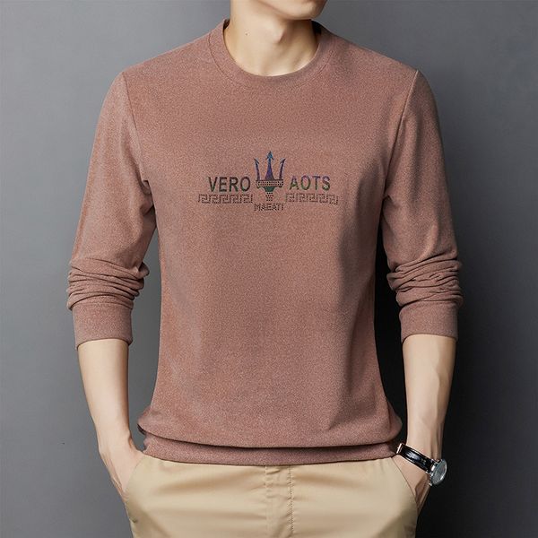 

2021 spring autumn double-sided cashmere t-shirt men's round neck t- bottom middle-aged and young men's printed shirt, White;black