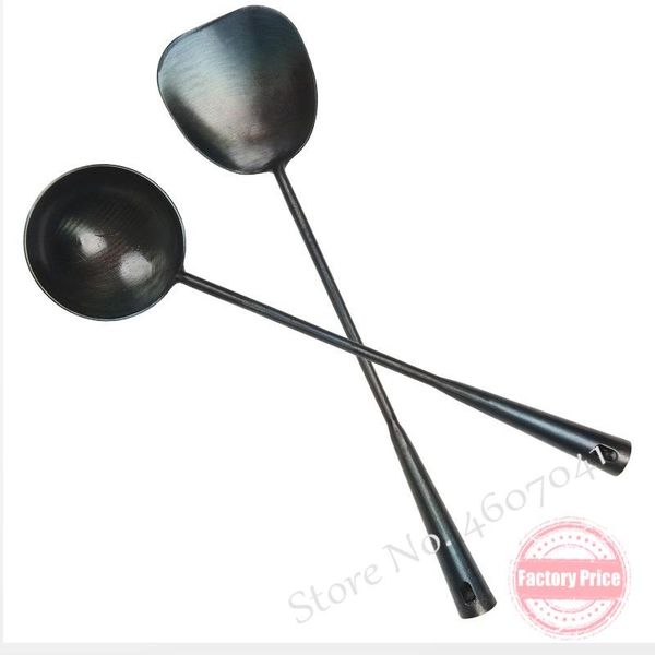 

spoons chinese handmade iron spatula frying spoon set with long handle wok and ladle tool 40cm send 2 pcs