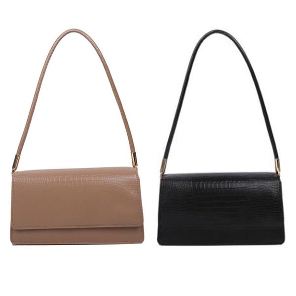 

evening bags 2 pcs women baguette handbags soild colour aii match ladies underarm shoulder female armpit bag, black & khaki