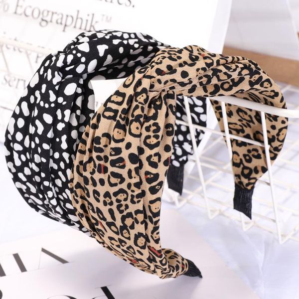 

fashion leopard women's hairband high elastic hair band wide side cross knot headband for girls headwear turban accessories