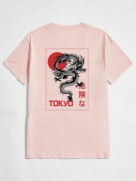 

romwe guys chinese dragon graphic print back tee c70a#, White;black