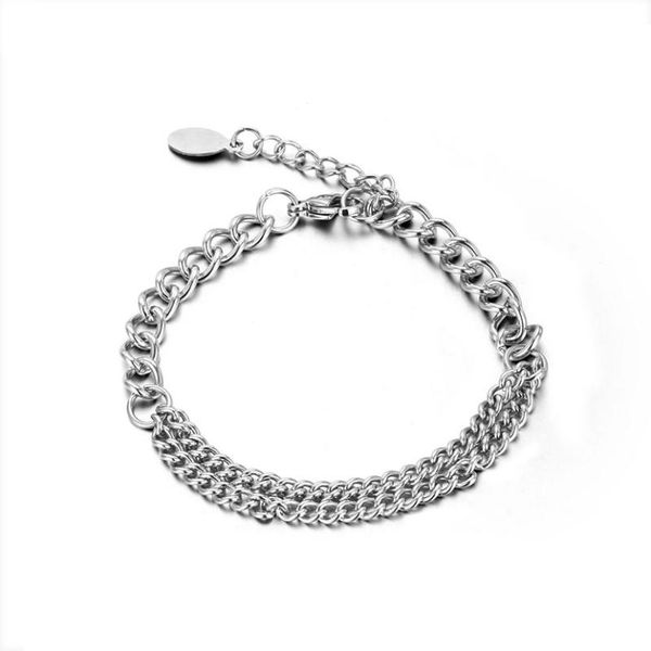 

link, chain basic punk stainless steel handmade bracelet for men women curb cuban link chokers vintage silver color tone solid metal, Black