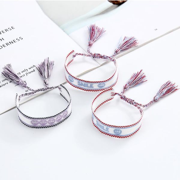 

charm bracelets bohemian letter smile friendship for women fashion couple vintage handmade adjustable tassel braided pulseras femme, Golden;silver