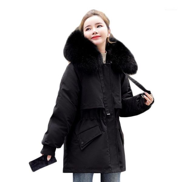 

women's down & parkas cotton jacket women autumn/winter 2021 korean style loose short thick solid color hooded fashion zipper coat m297, Black