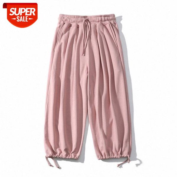 

pure color, versatile, can be tied, wide-legged pink trousers, drape, loose movement, drawstring, straight guard pants for men and wom #nj1r, Black