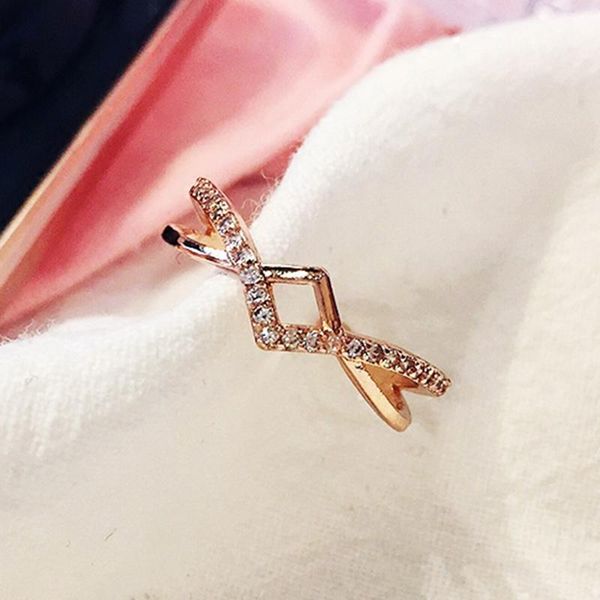 

fashion openable adjustment rings temperament personality inlaid zircon hollow rectangle cross ring for women wedding jewelry, Slivery;golden