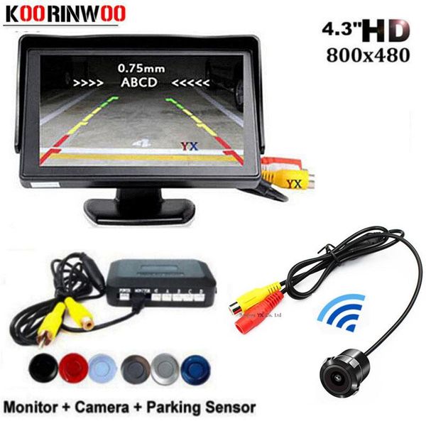 

koorinwoo car video parking wireless sensor 4 rear camera with monitor colorful show image distance detector sensors view cameras&