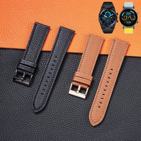 

watch bands band for ticwatch pro 2021/3 gps/gtx lychee pattern leather strap e3/ gth/2 watchband bracelet wriststrap replace, Black;brown