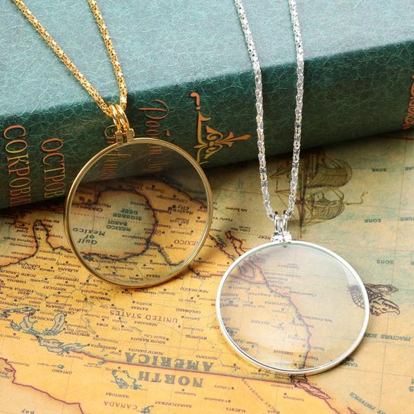 

chains 5x magnifying glass necklace decorative reading lens magnifier monocle pendant jewelry loupe 2021, Silver