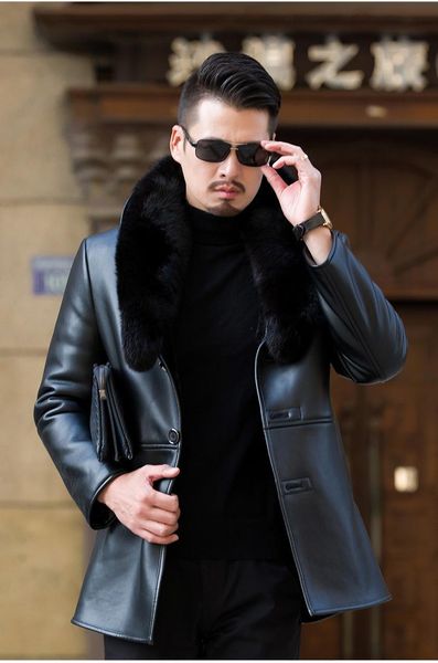 

men's fur & faux 2021 japanese and korean long collar coat winter lining, Black