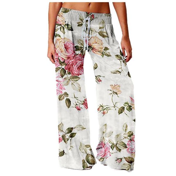 

women's pants & capris women wide leg vintage flroal print loose trousers fitting drawstring elasticated casual straight-leg, Black;white