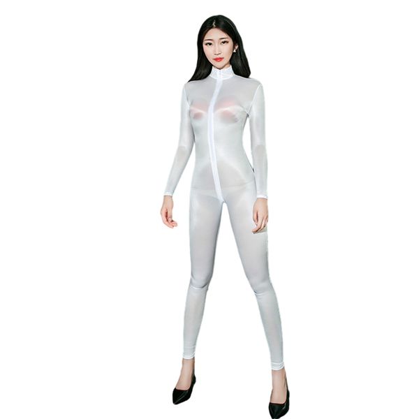

catsuit costumes wetlook shiny catsuit tights bodycon long sleeve jumpsuit shaping bodystocking zipper open crotch jumpsuits for wo, Black