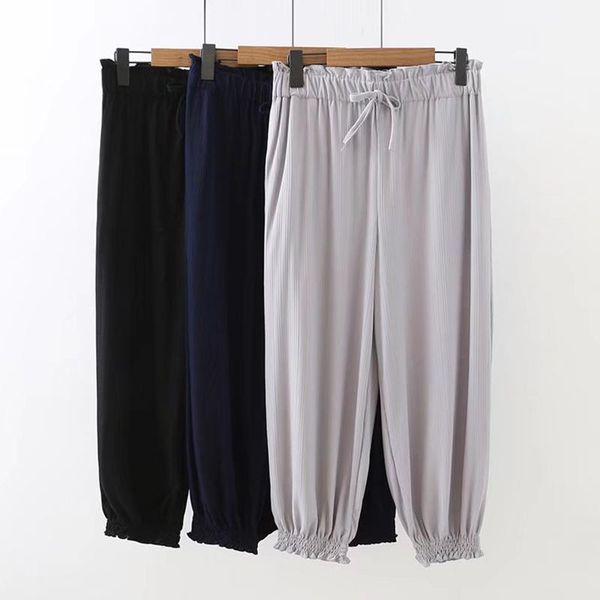 

women's pants & capris summer wide leg women black gray casual loose ankle-length woman high waist slim bloomers large size womens clot, Black;white