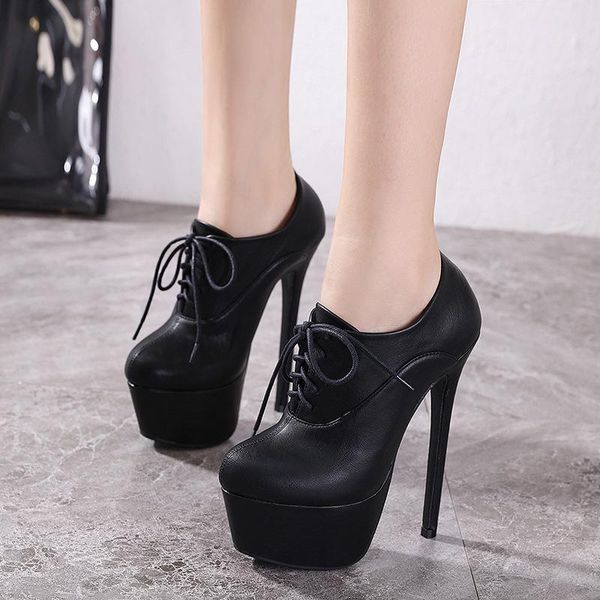 

dress shoes women's boots 2021 versatile high heeled platform lace up bare, Black