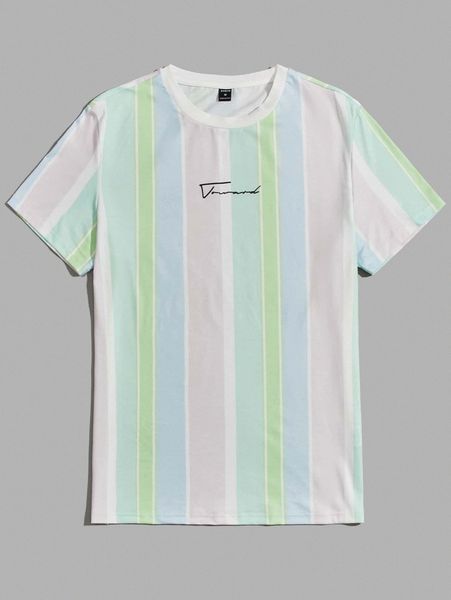 

men block striped and letter graphic tee r9dg#, White;black