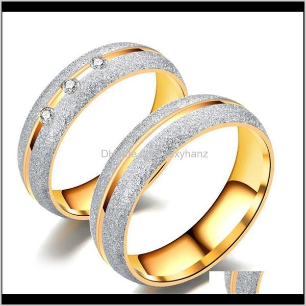 Küme halkaları donuk cila paslanmaz çelik altın elmas kristal çift alyans erkekler için kadın moda mücevher damlası 080326 arjxp p3mvy
