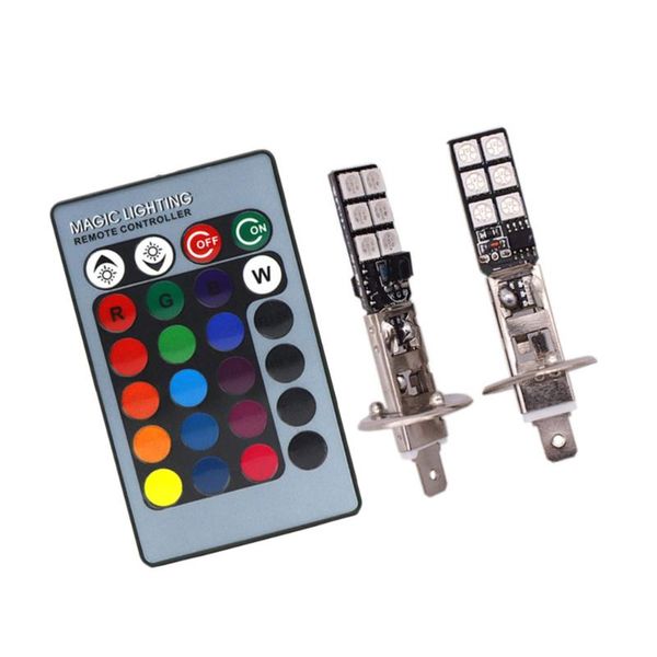 

car headlights automobile modification led colorful lamp front fog h1 12smd rgb flash anti-fog decoration