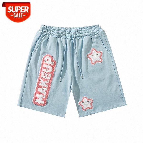 

towel embroidered letter printing casual shorts men's street loose straight five-point pants sports #hr6n, Black