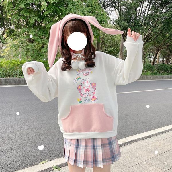 

japanese autumn winter girl sweet ears plush pullover soft student college style women hoodies mori women's & sweatshirts, Black