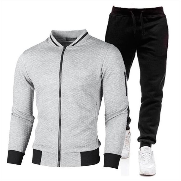 

casual set winter brand mens tracksuits jogger zipper hoodies pants 2pc sets sportswear suit clothing, Gray