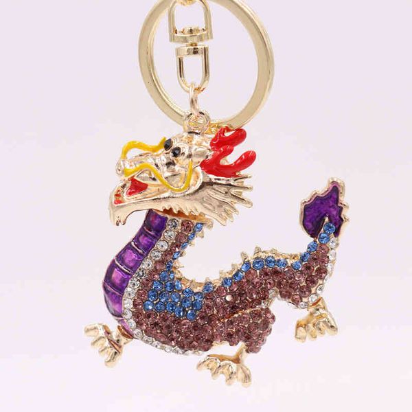 

key rings chinese style creative twelve zodiac handicrafts color dragon diamond chain scenic spots are selling well, Slivery;golden