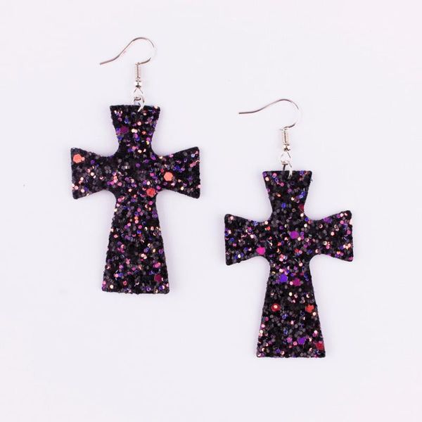 

dangle & chandelier 10 colors glitter cross leather drop earrings for women, Silver