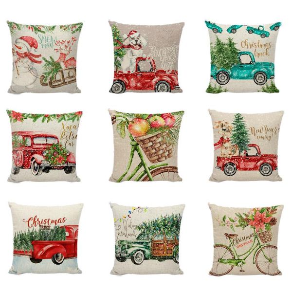 

merry christmas cushion covers linen cotton home decorative holiday gifts snowman dogs happy year throw pillow cases cushion/decorative