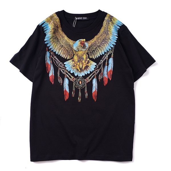 

summer fashion brand feather eagle wings short sleeve t-shirt men and women lovers street loose half, White;black
