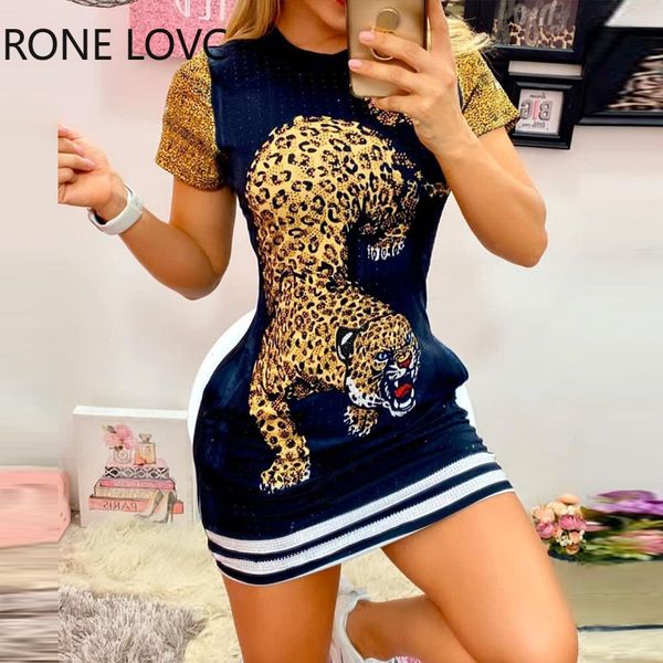 

women tiger print short sleeve casual dress summer mini elegant dress, Black;gray