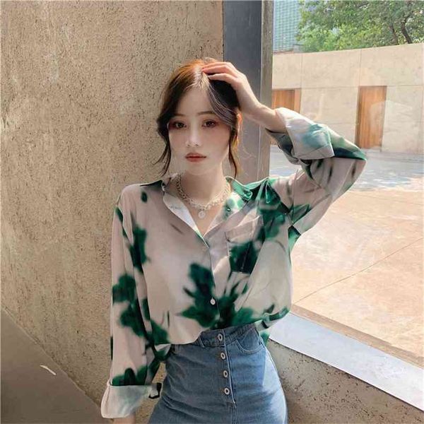 

autumn korea fashion women long sleeve loose casual shirts turn-down collar vintage print blouses femme blusas m558 210512, White