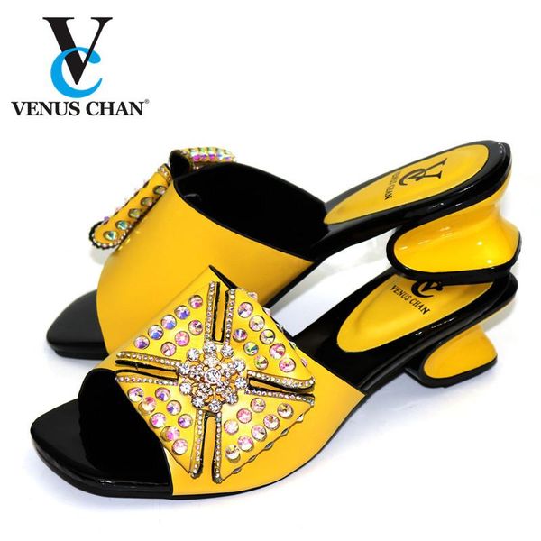 

dress shoes yelllow color comfortable with shiny crystal applique women summer not matching bag african, Black