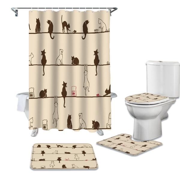 

shower curtains cat rope mouse curtain sets non-slip rugs toilet lid cover and bath mat waterproof bathroom