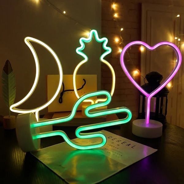 

led neon flamingo unicorn star night lamp, usb battery lamp