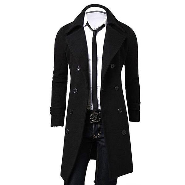 

men's jackets stylish trench coat winter long jacket double breasted overcoat outerwear, Black;brown