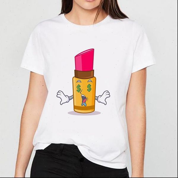 

funny lipstick nail polish womens t shirt cute cartoon femme harajuku 90s kawaii tumblr female, White