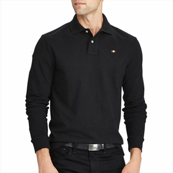 

spring 100% cotton men polo lapel long sleeve shirt business casual embroidered simple loose tennis 5xl, White;black
