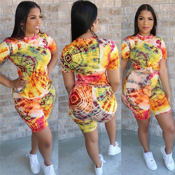 

summer 2 piece set casual womens tracksuits printed suits t shirts biker shorts bodycon outfits sport sets, Gray
