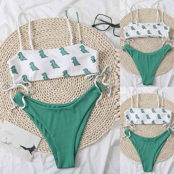 

women's dinosaur printed push-up padded bra beach bikini set swimsuit beachweart bikini 2021 women swimwear backless beach, White;black