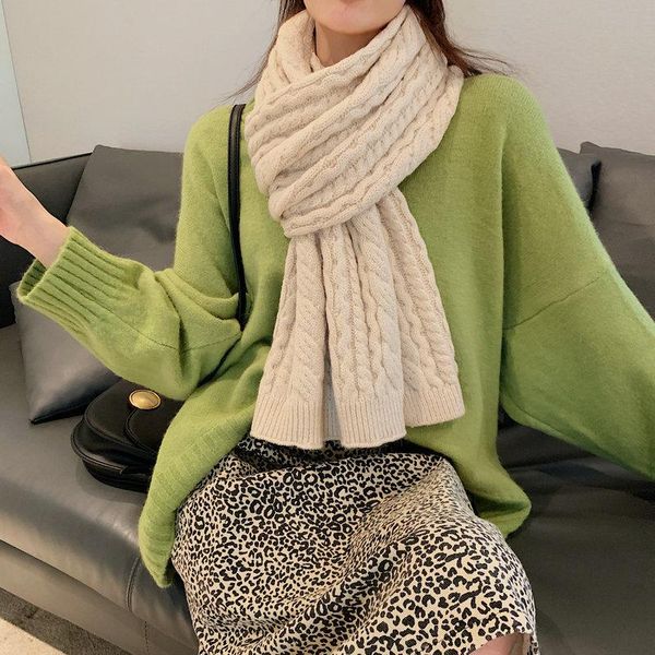 

korean version of the scarf solid-colored knitted wool neck thick warm long women satin scarves, Blue;gray