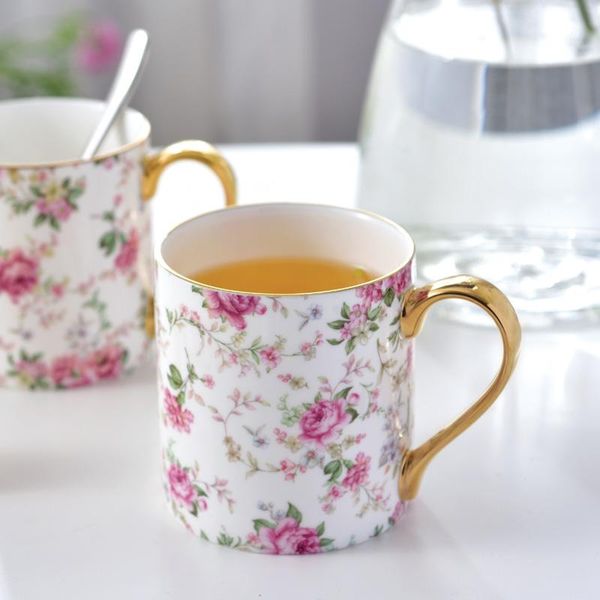 

mugs 12oz pastoral coffee mugs, bone china espresso rose flower tea cups, milk cup gift for women mom friends, home and office white