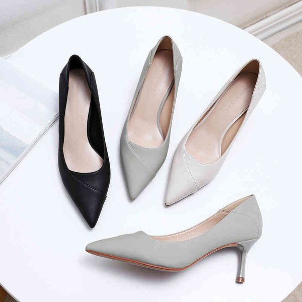 

arrival women heels shoes spring female brand design slip on black beige soft comfortable office career high heels 210520