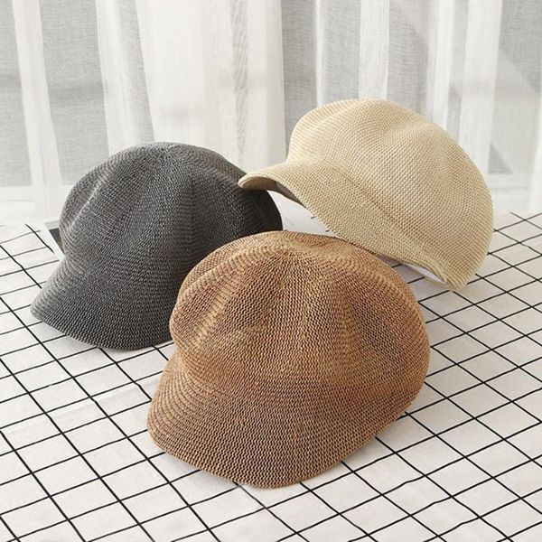 

berets classic octagonal beret hats for women summer breathable mesh straw hat adjustable artist painter cap visor beach sun, Blue;gray