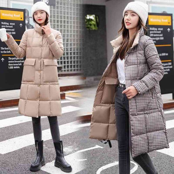 

in 2021 winter, wear medium and long cotton clothes on both sides, women's stand collar warm down , winter, Black