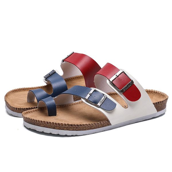 

2022 Summer Sandy Beach Cork Sandals Men Fashionable Non-slip Flip Flops Couples Fashion Outdoor Leather Slippers Men, Black