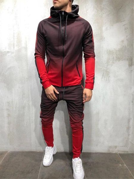 

men's tracksuits gradient color hiphop mens sports hooded slim two pieces set for man casual patchwork male sets, Gray