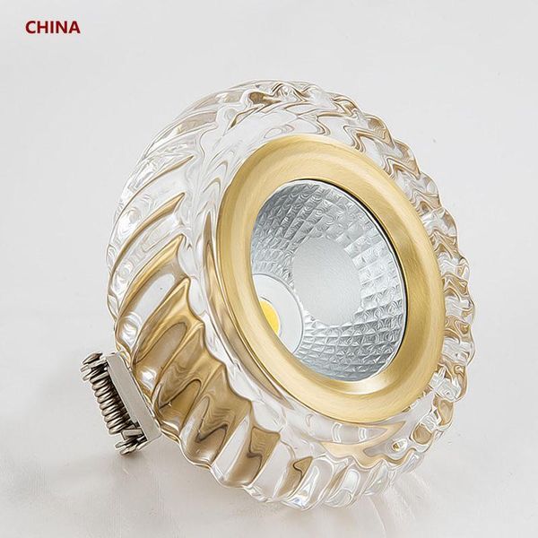 

downlights led copper crystal, clear decoration, down light, small ceiling embedded 3w 5w 7w sky lights, anti-glare light luxury porch corr