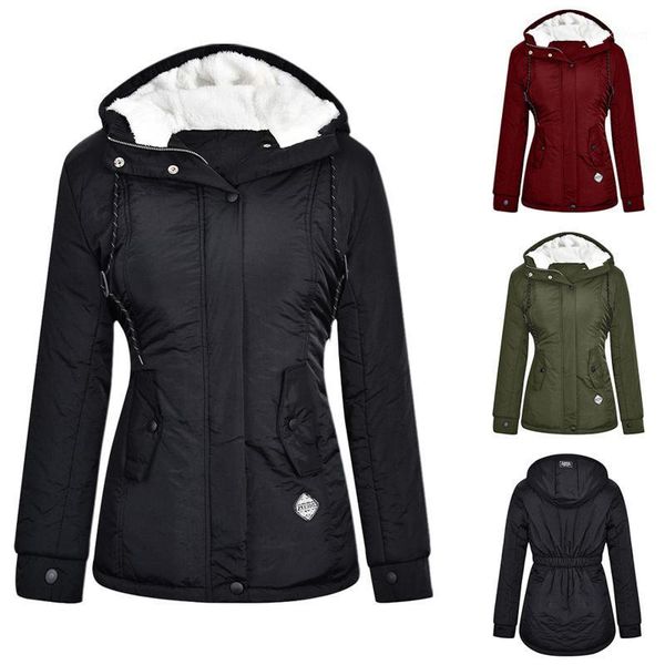 

women's down & parkas winter coat thick hooded women jacket cotton warm female windproof outerwear zipper pocket drawstring overcoats, Black
