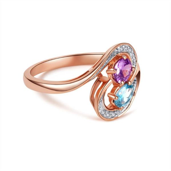 

cluster rings 925 sterling sliver ring with purple zircon rose gold color s shaped luxury classic jewelry for women engagement, Golden;silver