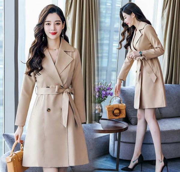 

women's trench coats windbreaker long section 2021 spring and autumn coat dignified atmosphere ladies, Tan;black